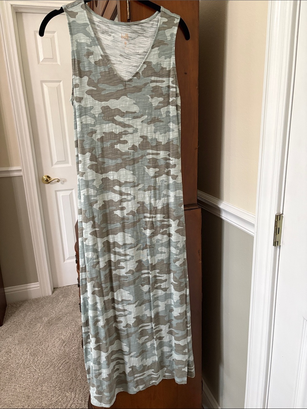 Belle Kim Gravel 3 Piece Maxi Dress Open Jacket Tank Light Camo BOHO Beach - Picture 2 of 16